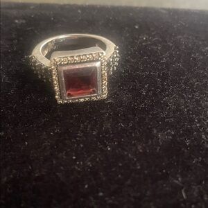 Elegant Silver and Garnet with black Gemstone Ring